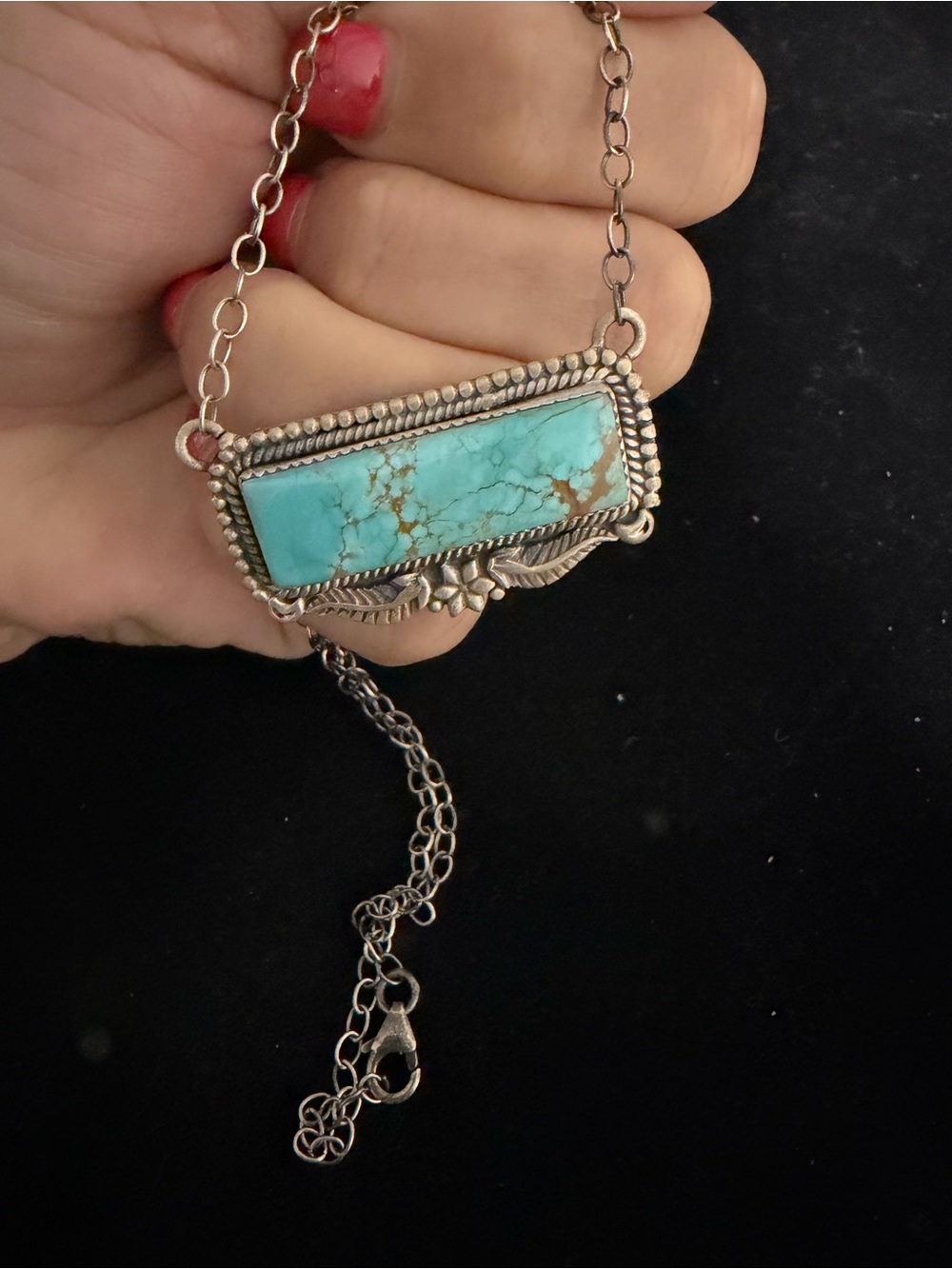 Native Sterling silver mine #8 turquoise bar necklace